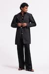 Buy_Balance By Rohit Bal_Blue Linen Indigo Striped Designer Jacket _Online_at_Aza_Fashions