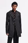 Buy_Balance By Rohit Bal_Blue Linen Indigo Striped Designer Jacket _at_Aza_Fashions