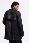 Shop_Balance By Rohit Bal_Blue Linen Indigo Striped Designer Jacket _at_Aza_Fashions