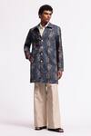 Shop_Balance By Rohit Bal_Blue Linen Embroidery Floral Printed Designer Jacket _at_Aza_Fashions