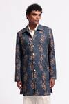 Buy_Balance By Rohit Bal_Blue Linen Embroidery Floral Printed Designer Jacket _at_Aza_Fashions