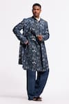 Balance By Rohit Bal_Blue Linen Floral Print Jacket _Online_at_Aza_Fashions