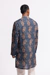 Shop_Balance By Rohit Bal_Blue Linen Designer Floral Print Kurta _at_Aza_Fashions