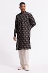 Balance By Rohit Bal_Black Linen Designer Printed Kurta _Online_at_Aza_Fashions