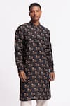 Buy_Balance By Rohit Bal_Black Linen Designer Printed Kurta _at_Aza_Fashions
