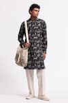 Buy_Balance By Rohit Bal_Black Linen Printed Kurta _at_Aza_Fashions