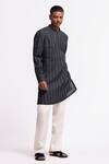 Buy_Balance By Rohit Bal_Black Linen Striped Kurta _at_Aza_Fashions