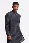 Balance By Rohit Bal_Black Linen Striped Kurta _Online_at_Aza_Fashions
