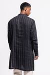 Shop_Balance By Rohit Bal_Black Linen Striped Kurta _at_Aza_Fashions
