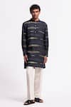 Shop_Balance By Rohit Bal_Blue Linen Indigo Designer Kurta _at_Aza_Fashions