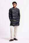 Balance By Rohit Bal_Blue Linen Indigo Designer Kurta _Online_at_Aza_Fashions