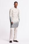 Balance By Rohit Bal_Ivory Linen Embroidery Ombre Designer Kurta _Online_at_Aza_Fashions