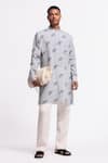 Balance By Rohit Bal_Ivory Linen And Blue Striped Designer Kurta _Online_at_Aza_Fashions