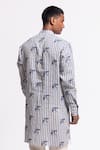 Shop_Balance By Rohit Bal_Ivory Linen And Blue Striped Designer Kurta _at_Aza_Fashions