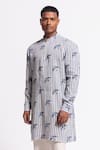 Buy_Balance By Rohit Bal_Ivory Linen And Blue Striped Designer Kurta _at_Aza_Fashions