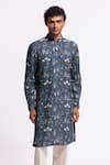 Buy_Balance By Rohit Bal_Blue Linen Designer Floral Print Kurta _at_Aza_Fashions