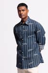 Buy_Balance By Rohit Bal_Blue Linen Embroidery Designer Shirt _at_Aza_Fashions