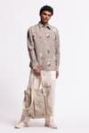 Balance By Rohit Bal_Gray Linen Embroidery Floral Print Designer Shirt _Online_at_Aza_Fashions