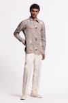Buy_Balance By Rohit Bal_Gray Linen Embroidery Floral Print Designer Shirt _Online_at_Aza_Fashions