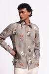 Buy_Balance By Rohit Bal_Gray Linen Embroidery Floral Print Designer Shirt _at_Aza_Fashions