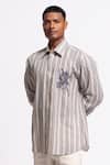 Buy_Balance By Rohit Bal_Ivory Linen Embroidery Striped Designer Shirt _at_Aza_Fashions
