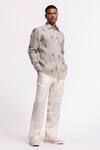 Balance By Rohit Bal_Ivory Linen Embroidery Striped Designer Shirt _Online_at_Aza_Fashions