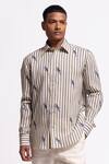 Buy_Balance By Rohit Bal_Ivory Linen Embroidery Striped Designer Shirt _at_Aza_Fashions