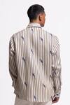 Shop_Balance By Rohit Bal_Ivory Linen Embroidery Striped Designer Shirt _at_Aza_Fashions