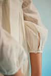 Ahmev_Ivory Chanderi Cotton Embroidery Round Neck Hakanai Square Sleeve Top _Online_at_Aza_Fashions