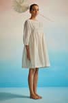 Buy_Ahmev_Ivory Chanderi Cotton Embroidery Round Neck Hakanai Square Sleeve Top _at_Aza_Fashions