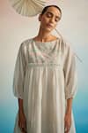 Ahmev_Ivory Chanderi Cotton Embroidery Round Neck Hakanai Square Sleeve Top _at_Aza_Fashions
