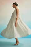 Shop_Ahmev_Ivory Chanderi, Cotton Embroidery Halter Neck Utsuroi Dress _at_Aza_Fashions