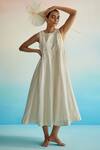 Buy_Ahmev_Ivory Chanderi, Cotton Embroidery Halter Neck Utsuroi Dress _at_Aza_Fashions
