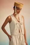Buy_Ahmev_Ivory Chanderi Round Neck Reversible Vest _at_Aza_Fashions