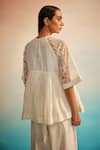 Shop_Ahmev_Ivory Chanderi, Organza, Cotton Embroidery Round Neck Ami Jaal Raglan Top _at_Aza_Fashions