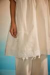 Ahmev_Ivory Chanderi, Cotton Embroidery Round Neck Orihime Box Pleat Applique Kurta _Online_at_Aza_Fashions