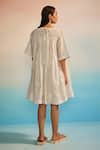 Shop_Ahmev_Ivory Chanderi Cotton Embroidery Round Neck Musubi Smocking Dress _at_Aza_Fashions