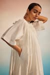 Buy_Ahmev_Ivory Chanderi Cotton Embroidery Round Neck Musubi Smocking Dress _Online_at_Aza_Fashions