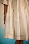 Shop_Ahmev_Ivory Chanderi Cotton Embroidery Round Neck Musubi Smocking Dress _Online_at_Aza_Fashions