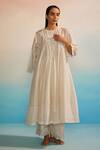 Buy_Ahmev_Ivory Chanderi, Cotton Round Neck Panelled Kurta _at_Aza_Fashions