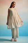 Buy_Ahmev_Ivory Chanderi Cotton Embroidery Round Neck Miyabi Ruching Dress  _at_Aza_Fashions