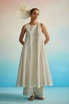 Buy_Ahmev_Ivory , , Embroidery Halter Striped Kurta Set _at_Aza_Fashions