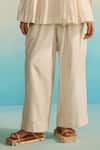 Buy_Ahmev_Ivory Chanderi, Organza, Cotton Embroidery Round Neck Top And Pant Set _Online_at_Aza_Fashions