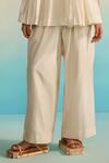 Buy_Ahmev_Ivory Chanderi, Cotton, Organza Embroidery Round Neck Peplum Set _Online_at_Aza_Fashions