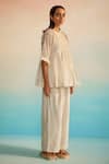 Shop_Ahmev_Ivory Chanderi, Cotton, Organza Embroidery Round Neck Peplum Set _at_Aza_Fashions