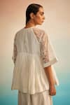 Shop_Ahmev_Ivory Chanderi, Cotton, Organza Embroidery Round Neck Peplum Set 
