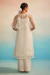 Shop_Ahmev_Ivory Chanderi, Cotton, Organza Embroidery Round Neck Yuugen Kurta Set _at_Aza_Fashions