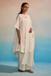 Shop_Ahmev_Ivory , , Embroidery Musubi Smocking Kurta Set _at_Aza_Fashions