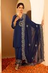 Buy_Roohbyridhimaa_Blue Organza Sequins, Zari Plunge Neck Anadh Mandala Embroidered Kurta Pant Set _at_Aza_Fashions
