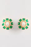Shop_Karisa Designs_Green Stones, Beads, Crystals Floral 925 Silver Earrings _at_Aza_Fashions